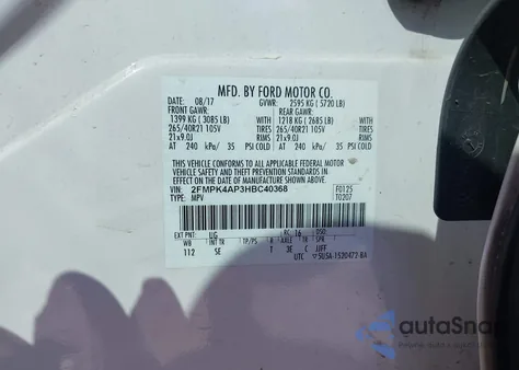 2017 Ford Edge Sport из США, поврежденный, VIN 2FMPK4AP3HBC40368